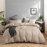 100% Cotton Bedding Set 3Pcs - Breathable Duvet Cover with 2 Pillowcases, Solid Color - Himpall